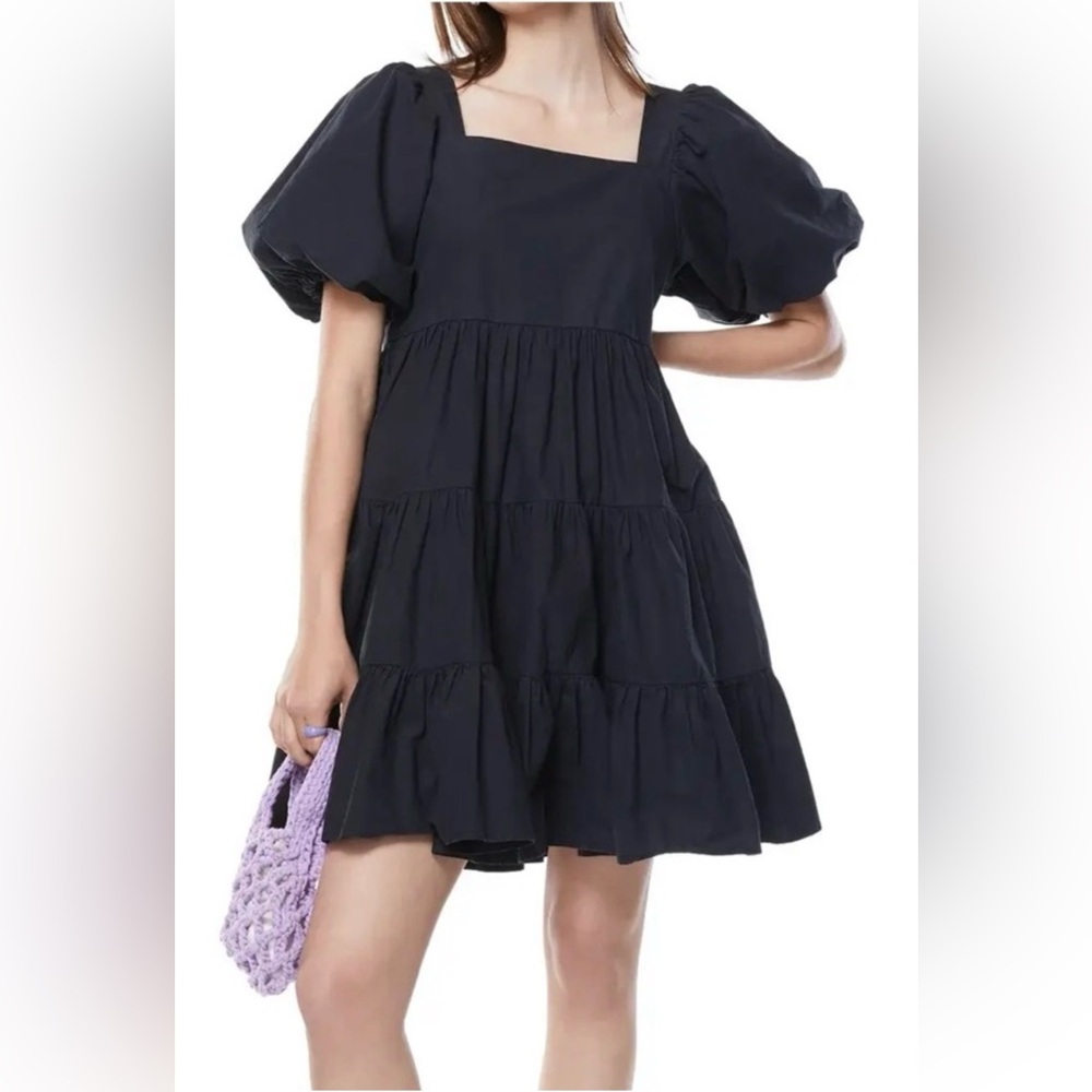 Oak + Fort Artichoke Green Puff-Sleeve Tiered Dress
